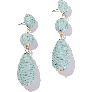 Women's Lime Green Boho Raffia Earrings Statement Dangle Cute Teardrop Jewelry